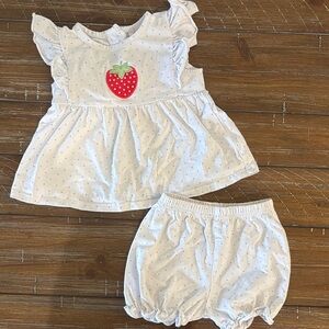 Stitchy Fish White Dot Strawberry Top and Bloomers set